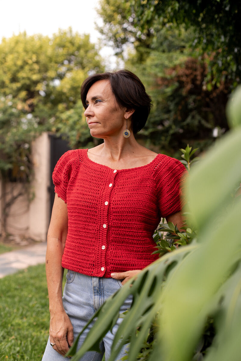 Saco Paula tejido a crochet, color rojo